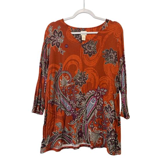 Chico's Tops - Chico's Womens Size 3 Boho Tunic V Neck Pullover Long Sleeves Paisley Pattern